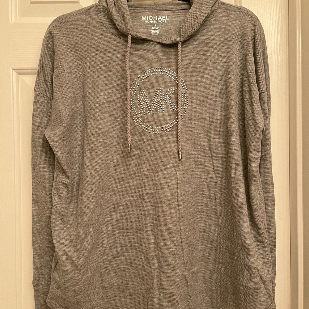 Womens Michael Kors grey studded waffle logo hoodie- size small